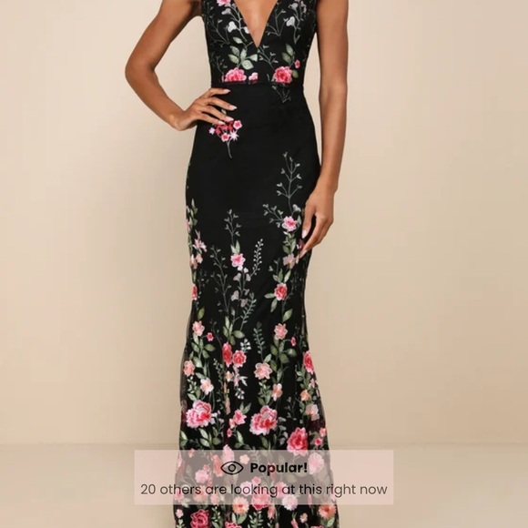 Lulus Dresses & Skirts - Lulu's Soirée Blossom Black Floral Embroidered Mermaid Maxi Dress